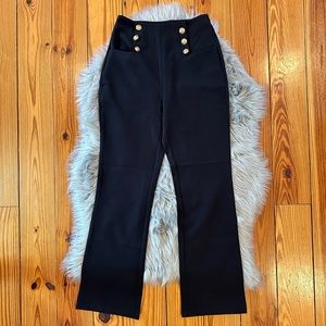 Women’s Black Tailored Slacks with Gold Buttons